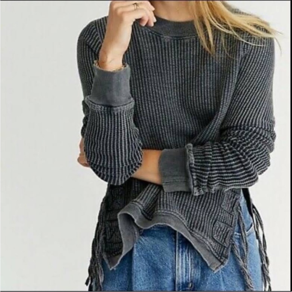 Free People FP One Interlaken Thermal Cropped Top Grey/Black
